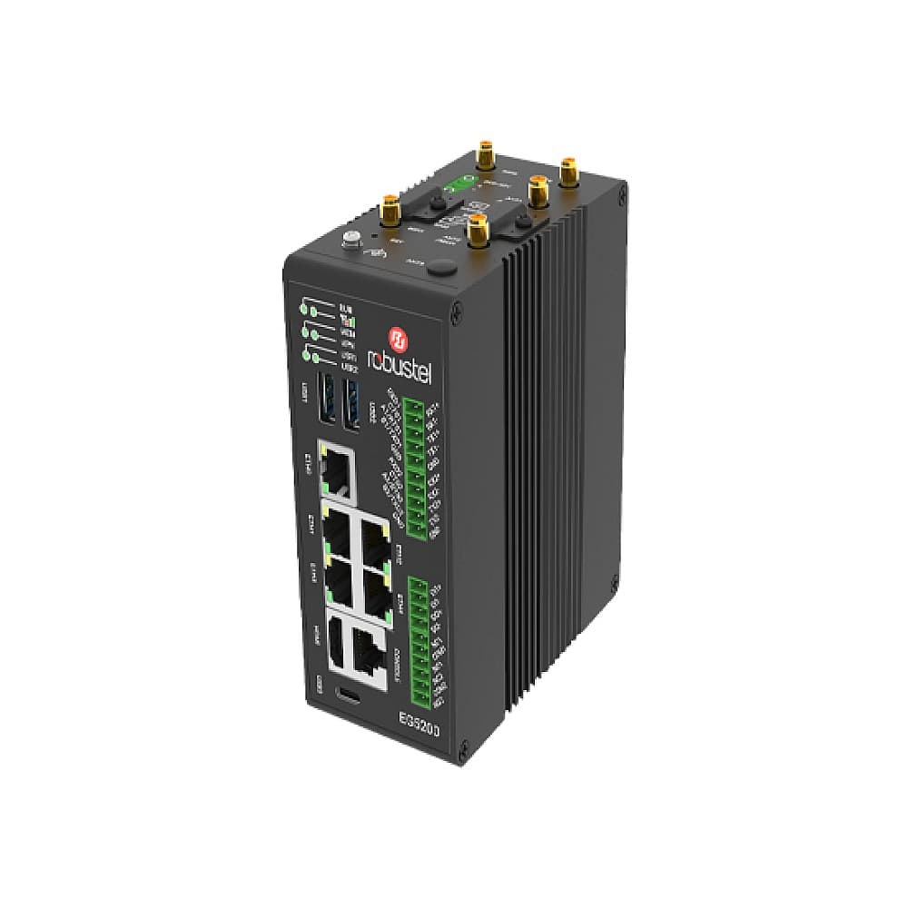 Robustel Industrial edge computing gateway with Dual-SIM 4G LTE 5x Gigabit LAN WiFi GPS Serial Console HDMI Relay EG5200-A5BAZ-4L-A06GL