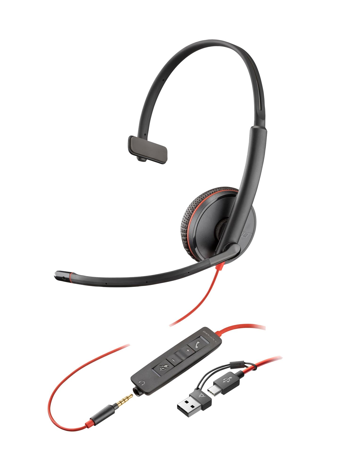 HP HP Poly Blackwire 3215 Monaural USB-C Headset +3.5mm Plug +USB-C/A Adapter 8X227AA