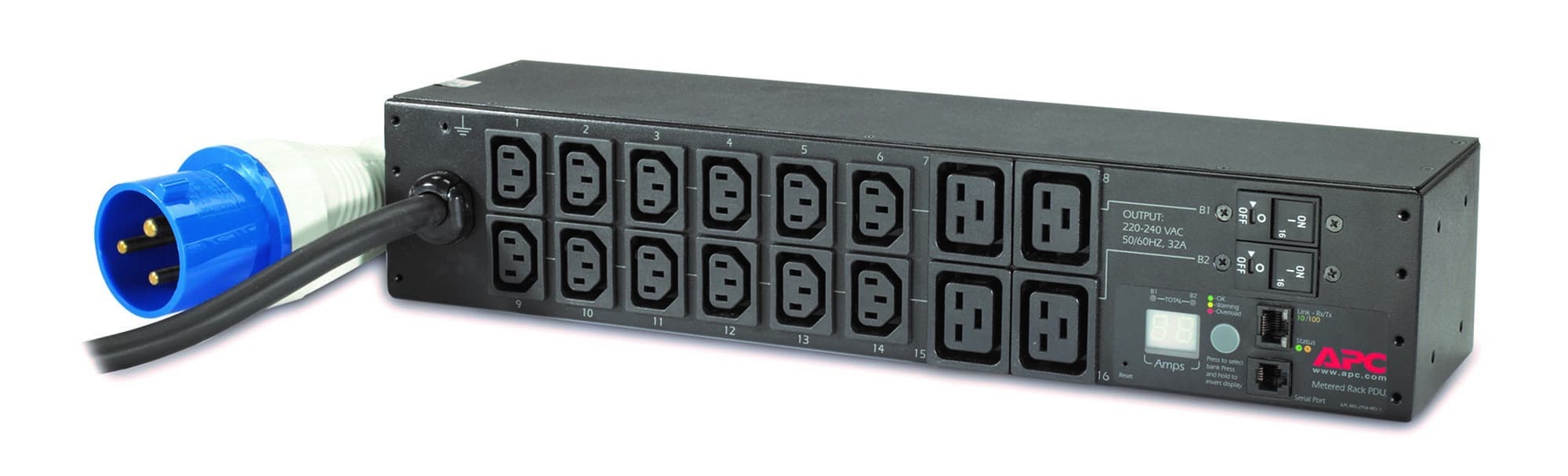APC APC METERED 2U RACK PDU, 230V, 32A, C13(12), C19(4), IEC-309, 2YR AP7822B