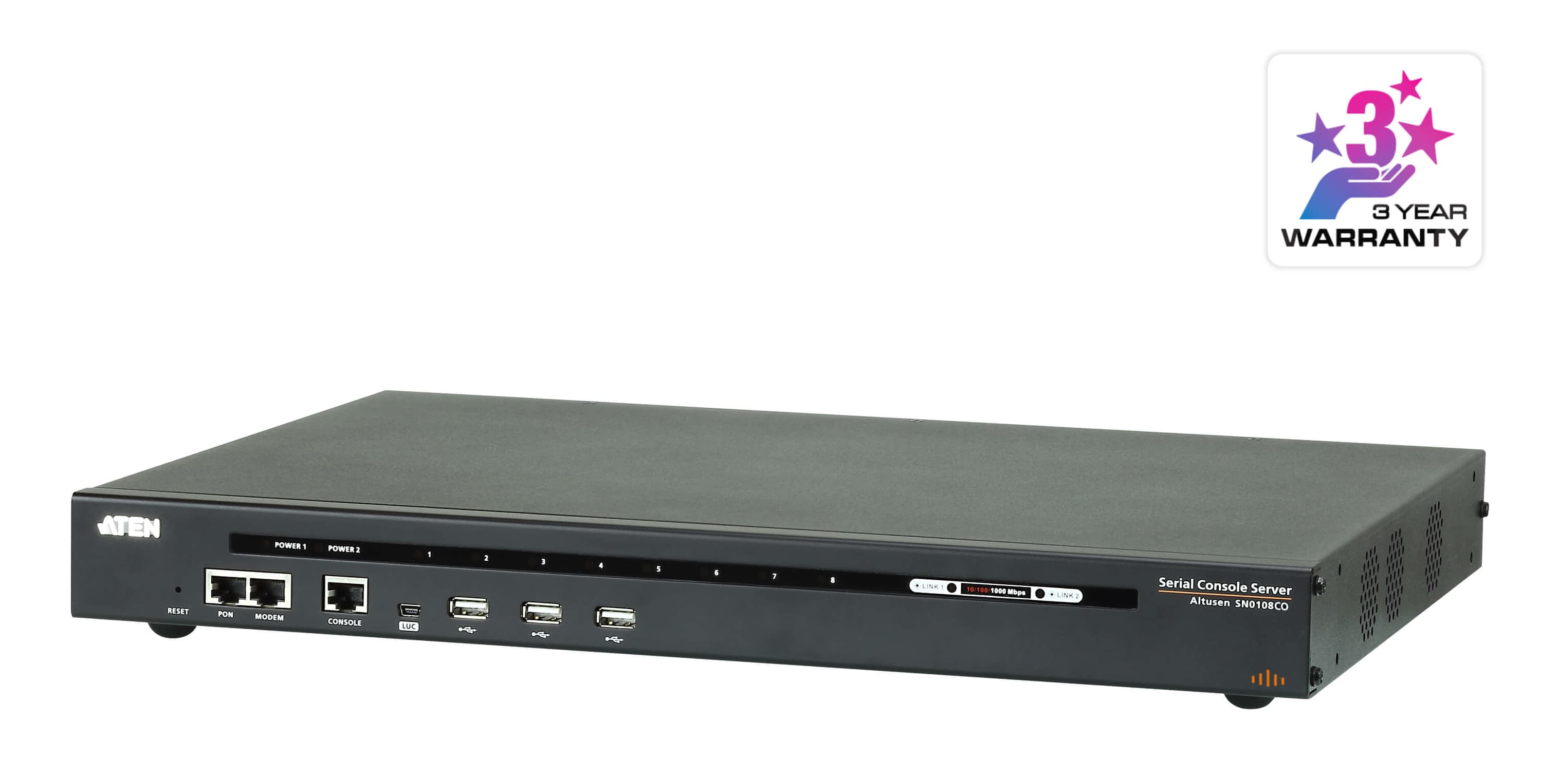 ATEN ATEN 8 PORT SERIAL CONSOLE SERVER OVER IP WITH DUAL AC POWER SN0108CO-AXA-U