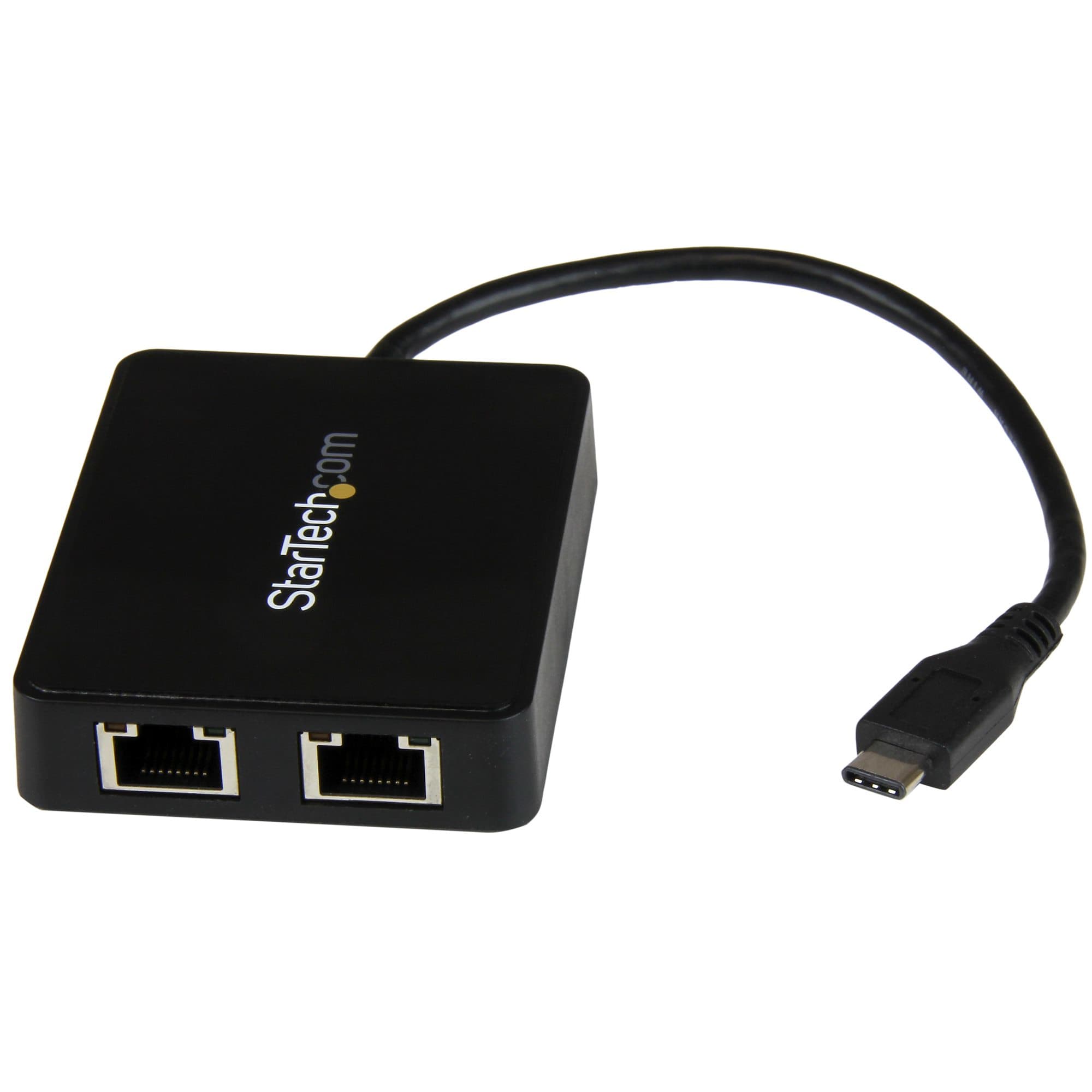 STARTECH STARTECH.COM DUAL PORT USB C TO GIGABIT ETHERNET ADAPTER NIC W/ USB A PORT 2 YR US1GC301AU2R