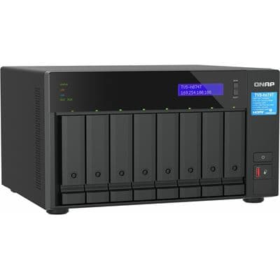 QNAP QNAP TVS-h874T-i9-64G 8-bay QuTS hero NAS, Intel® Core i9 16-core (8 Performance cores + 8 Efficient cores) /24-thread, 64GB SO-DIMM DDR4(max.64GB), 8 x 2.5"/3.5" SATA HDD/SSD, 2 x 2.5GbE, 2 x M.2 PCIe Gen4 x4 slots, 2 x Thunderbolt 4, PCIe Gen4 slo TVS-h874T-i9-64G