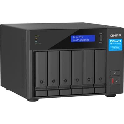 QNAP QNAP TVS-h674-i5-32G 6-bay QuTS hero NAS, Intel® Core i5-12400 6-core/12-thread, up to 4.6GHz, 32GB SO-DIMM  DDR4(max.128GB), 6 x 2.5"/3.5" SATA HDD/SSD, 2 x 2.5GbE, 2x M.2 PCIe Gen4 x4 slots, PCIe Gen4 slots, HDMI 1.4b, 250W PSU TVS-h674-i5-32G