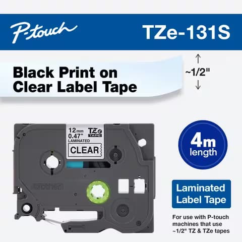 BROTHER BROTHER LAMINATED TAPE BLACK ON CLEAR 12MM X 4M 3539387