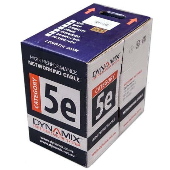 Dynamix DYNAMIX 305m Cat5e Black UTP SOLID Cable Roll 100MHz, 24AWGx4P, PVC C-C5E-SLDBLACK