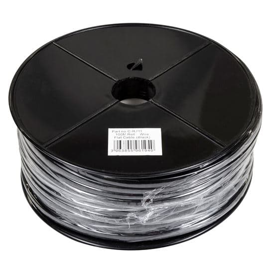 Dynamix DYNAMIX 100m Roll 6-Wire Flat Cable 28 AWG, Black colour C-RJ11-R102
