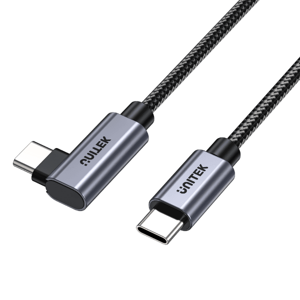 UNITEK 0.5m USB-C To Right Angled 90 Degree USB-C Connector. Supports 100W PD Fast Charging C14123BK-0-5M