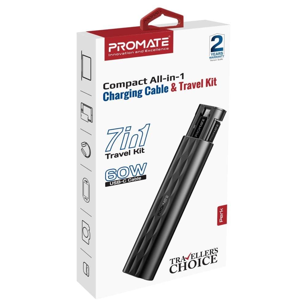 Promate PROMATE Compact All-in-1 Multi Connect Charging Cable & Travel Kit PERK