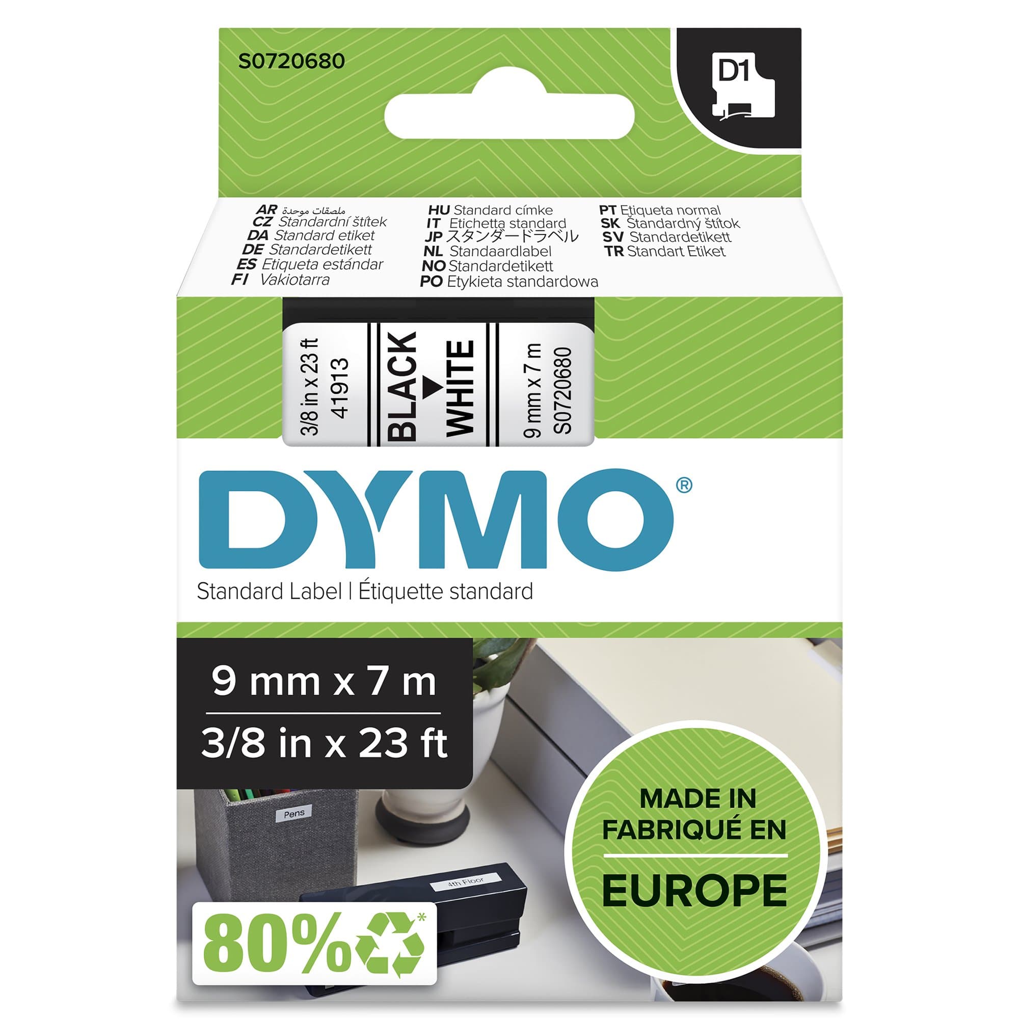 Dymo DYMO Genuine D1 Label Cassette Tape 9mm x 7m BLACK ON WHITE S0720680