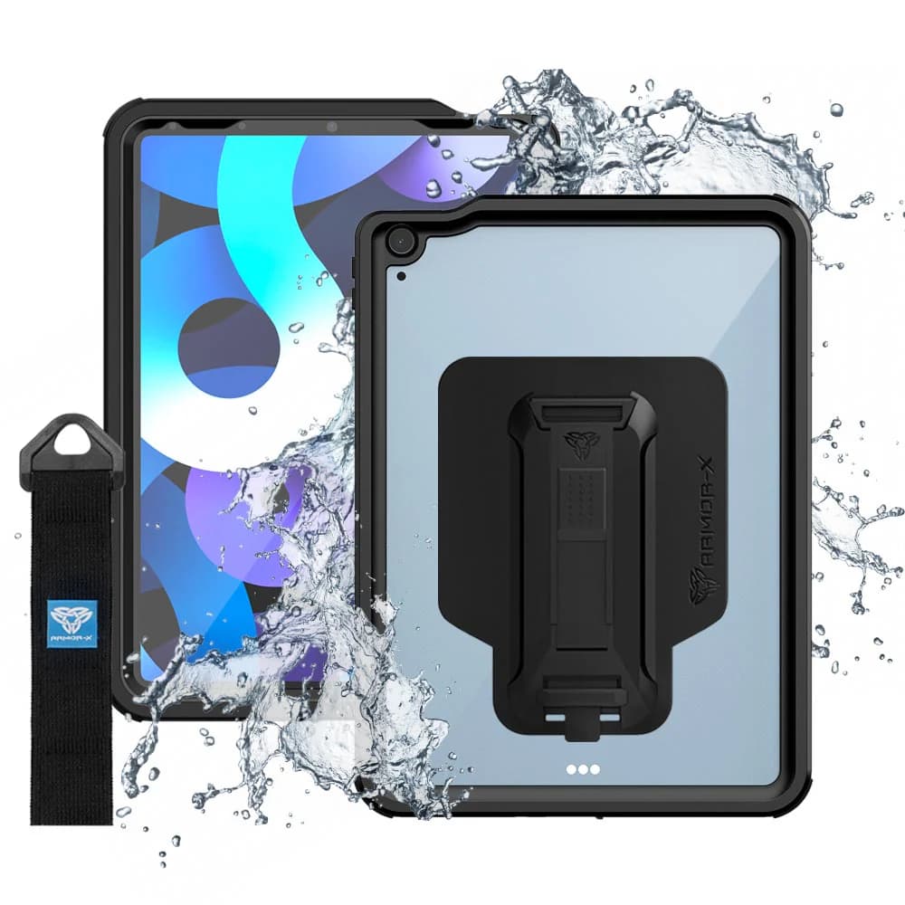 Armor-X Waterproof Case with Handstrap- Kickstand and X-Mount for iPad Air 4th Gen 10.9"" Black 384909