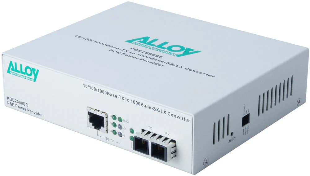 Alloy Computer Products 10/100/1000Base-T PoE+ RJ-45 to 1000Base-SX Multimode (LC) Media Converter # 396926