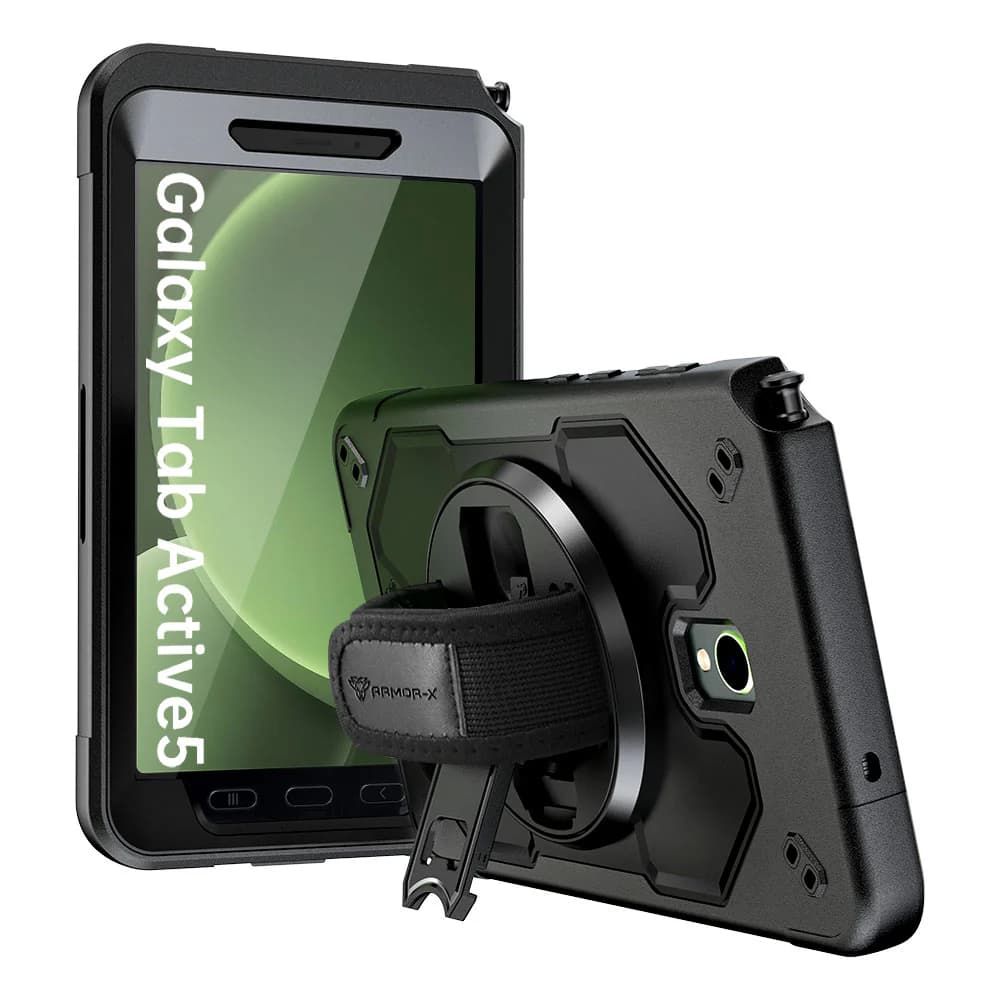 Armor-X RainProof Military Grade Rugged Tablet Case With Shoulder Strap & Hand Strap & Kick-Stand for Samsung Galaxy Tab Active 5 8"" Tablet 506216