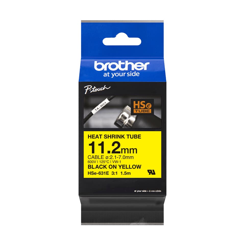 Brother Brother HSE631E 11.2mm x 1.5m Black on Yellow Heat Shrink Tape HSE631E