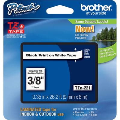 Brother Brother TZe-221 9mm x 8m Black on White Tape TZE221