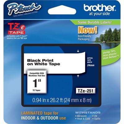 Brother Brother TZe-251 24mm x 8m Black on White Tape TZE251