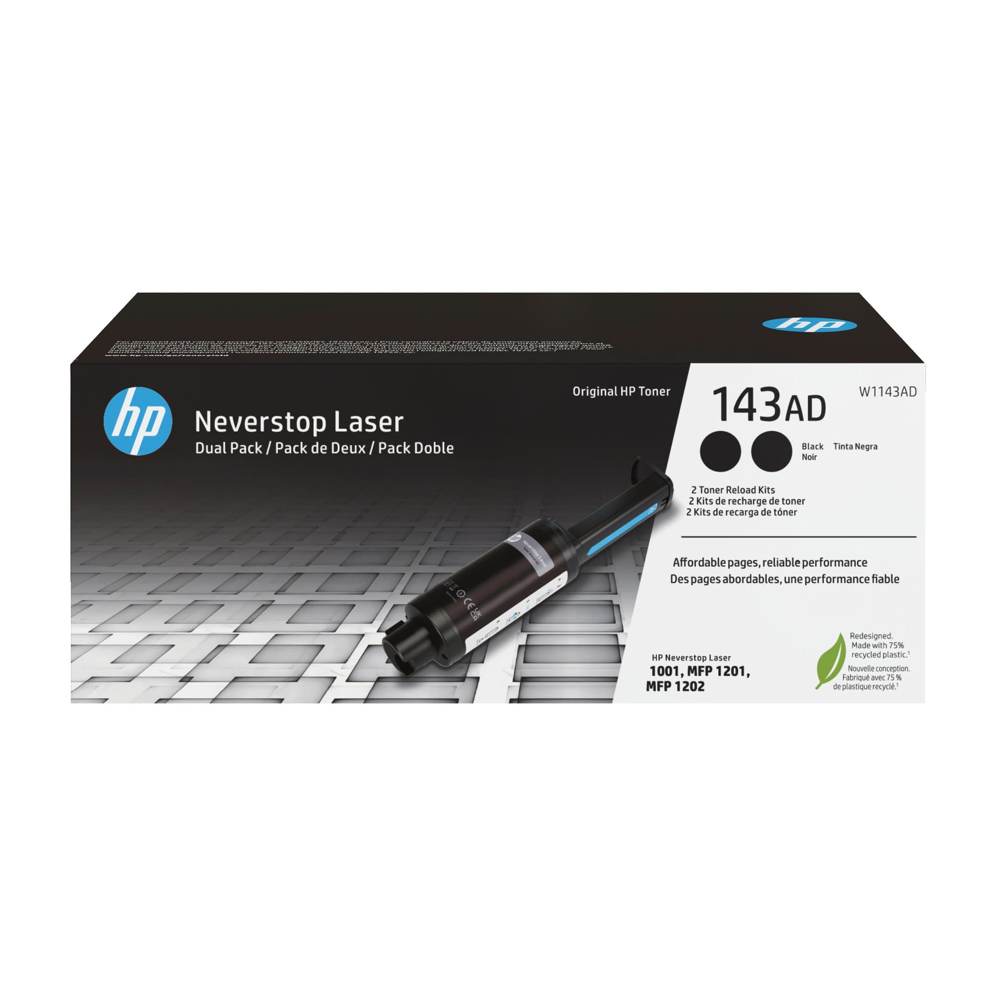 HP HP 143A Dual Pack Black Neverstop Toner Reload Kit W1143AD