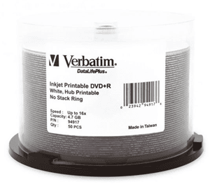 Verbatim Verbatim DVD+R 4.7GB 16x White Wide Printable 50 Pack on Spindle MV363