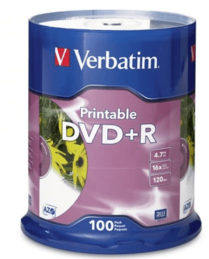Verbatim Verbatim DVD+R 4.7GB 16x White Printable 100 Pack on Spindle MV371