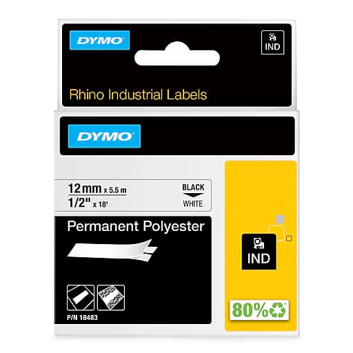 Dymo DymoRhino Blk on Wht 12mm Tape DY18483