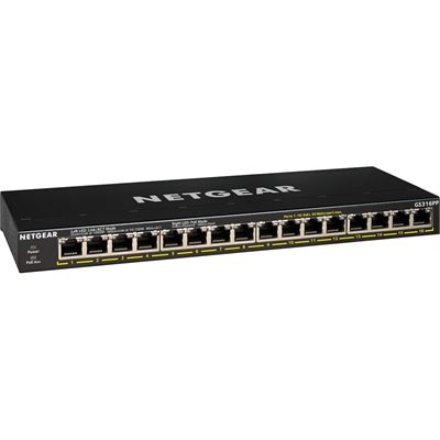 16-Port Gigabit Ethernet PoE+ Switch 183W PoE Power Budget — NETGEAR
