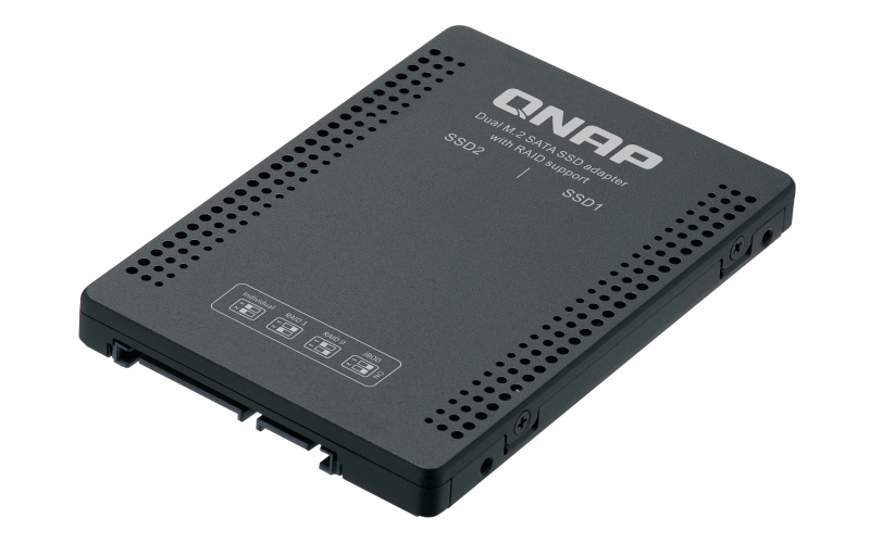 QNAP QDA-A2MAR 2.5-inch SATA drive bay caddy that holds 2x M.2 SATA SSDs — QNAP