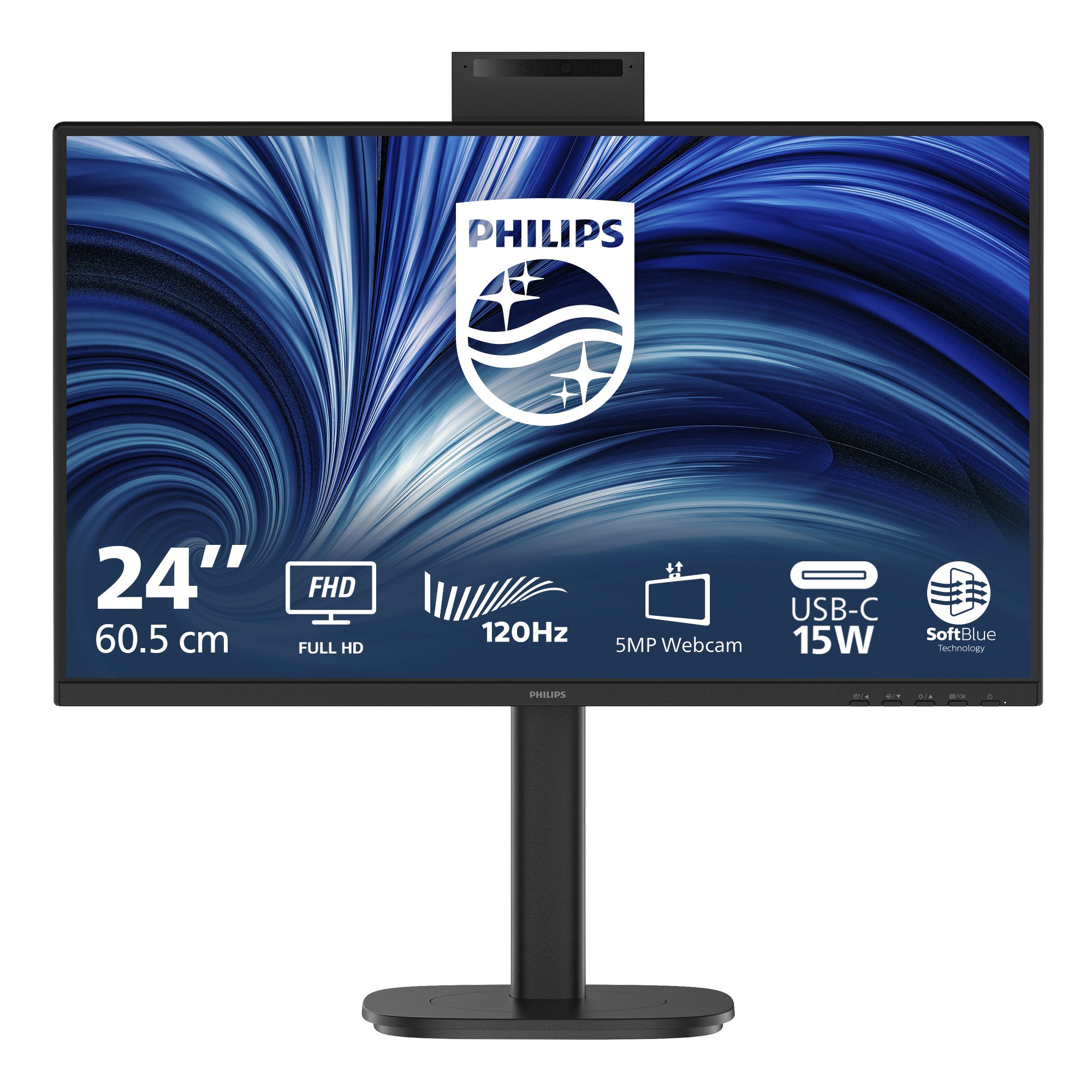 PHILIPS 24B2N3200JH/75 24" 16:9 1080P FHD IPS LED 120HZ,4MS,VGA,HDMI,DP,H/ADJ,CAM,SPKR,4YR — PHILIPS