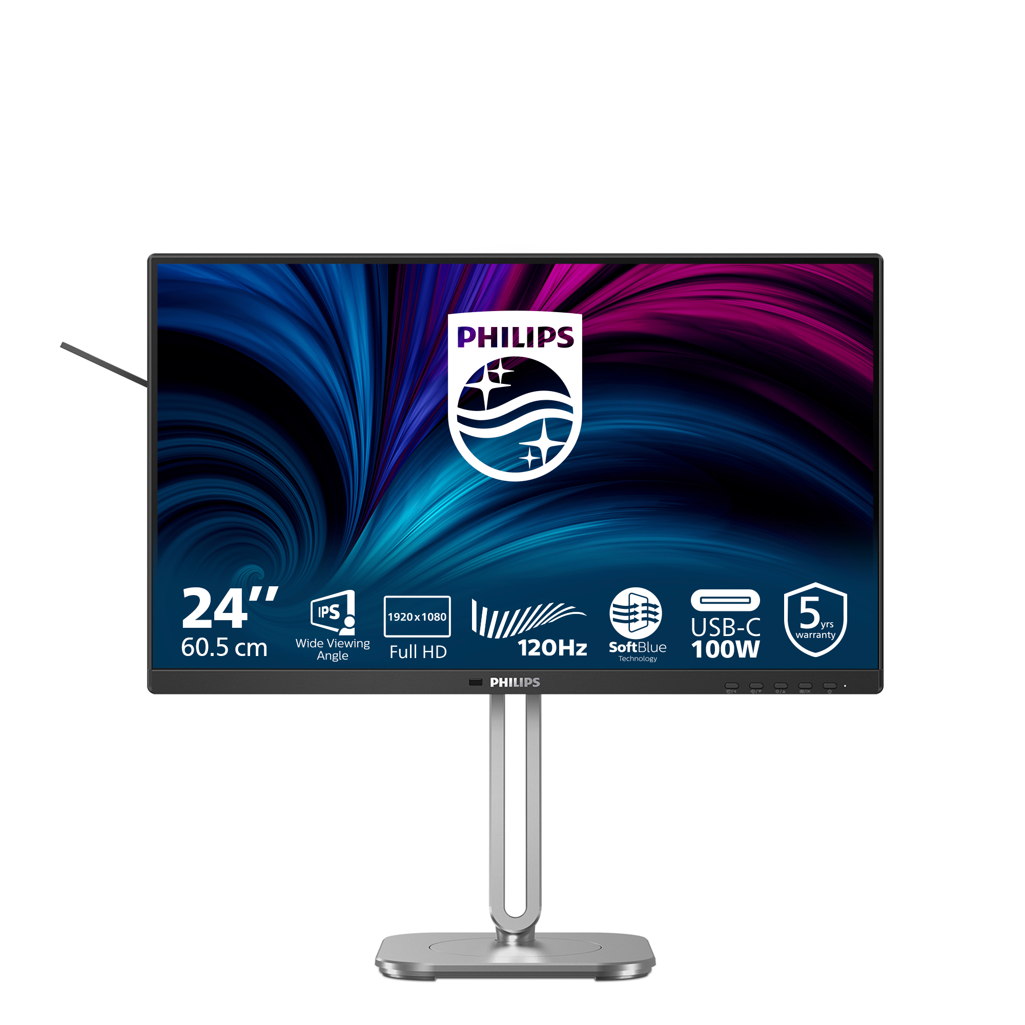 PHILIPS 24B2U4301/75 24" 16:9 IPS LED 120HZ, 4MS, USB-C DOCK, HDMI, DP, SPKR, H/ADJ, 4YR — PHILIPS