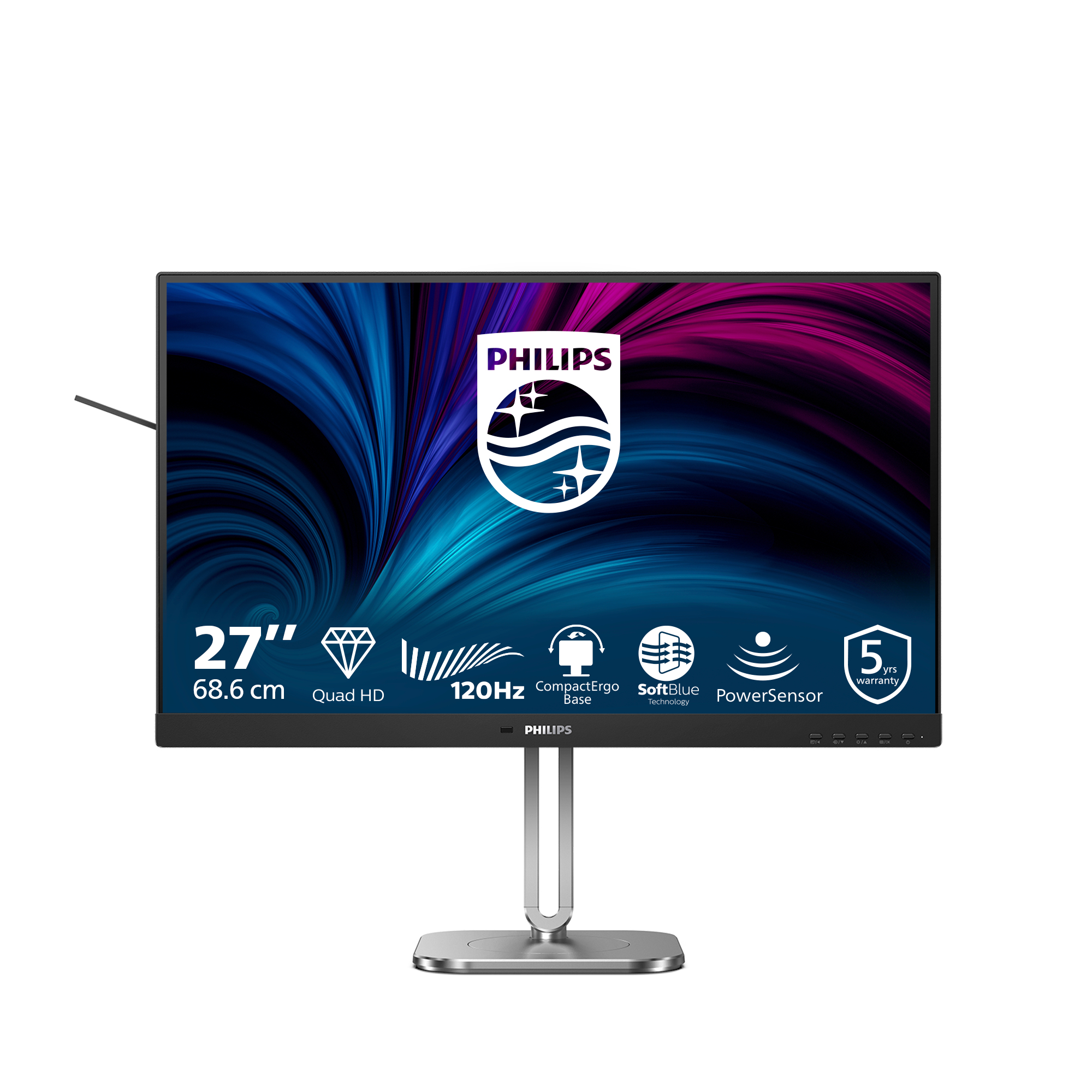 PHILIPS 27B2N4500/75 27" 16:9 2K QHD IPS LED 120HZ, 4MS, HDMI, DP, USB-C, SPK, H/ADJ, 4YR — PHILIPS