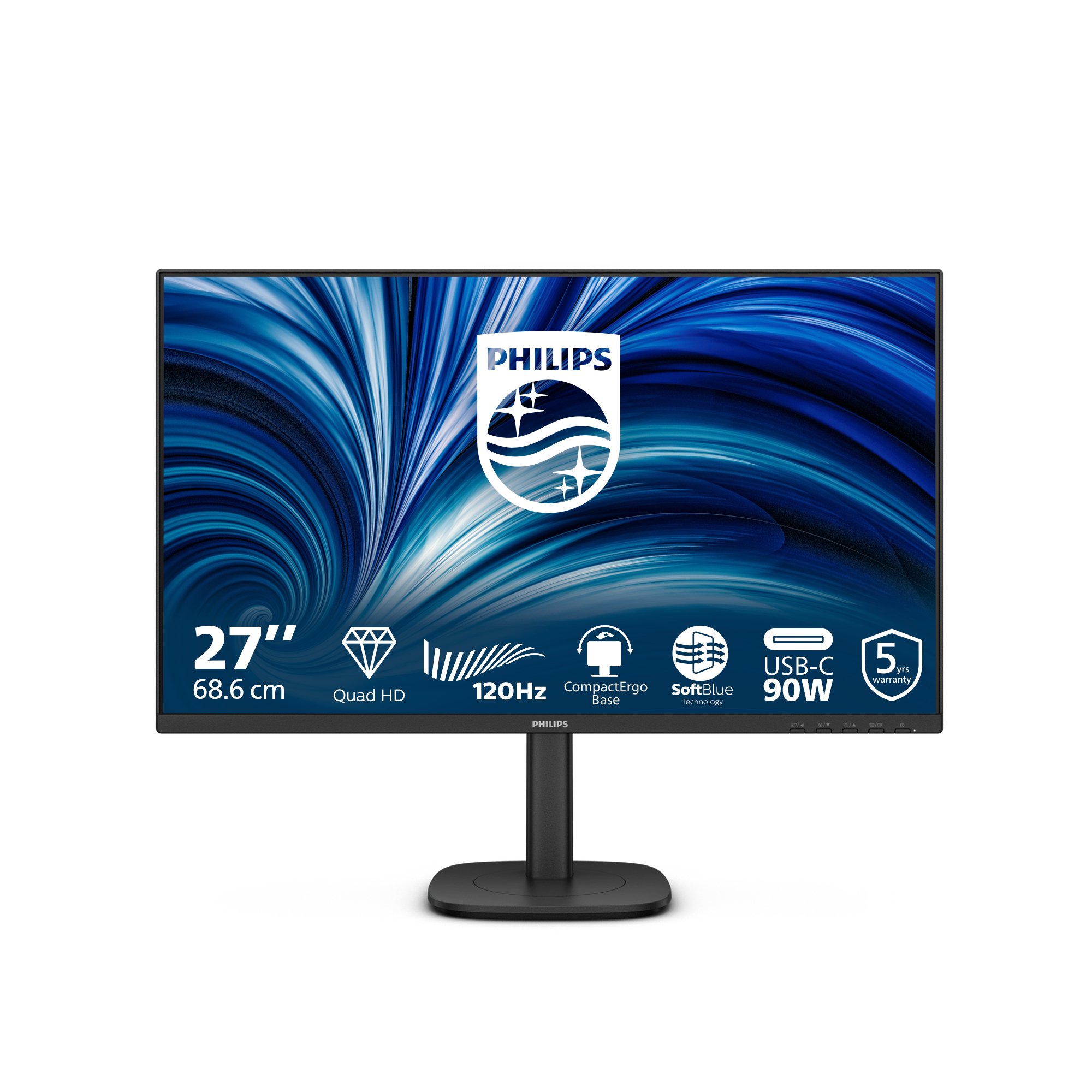 PHILIPS 27B2U3601/75 27" 16:9 QHD IPS LED 120HZ,4MS,USB-C DOCK,HDMI,DP/OUT,SPKR,H/ADJ,4YR — PHILIPS
