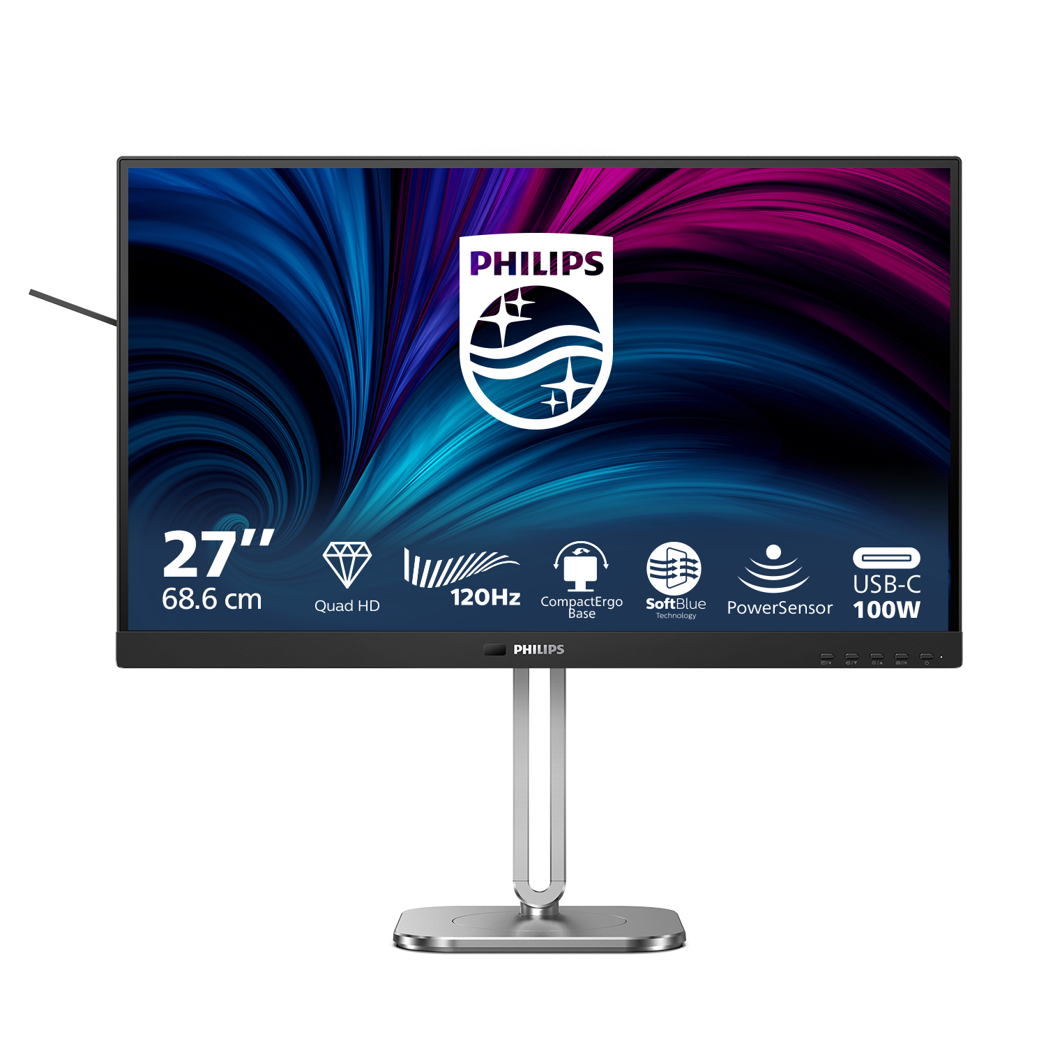 PHILIPS 27B2U4601/75 27" 16:9 QHD IPS LED 120HZ,4MS,USB-C DOCK,HDMI,DP/OUT,SPKR,H/ADJ,4YR — PHILIPS