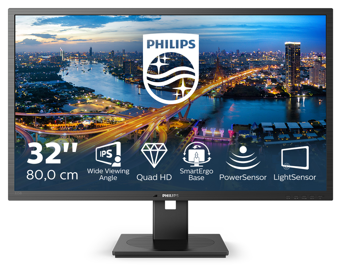 PHILIPS 325B1L/75 32" 16:9 1440p QHD IPS LCD,75HZ,4MS,HDMI(2) DP,USB(4), H/ADJ,SPKR,4YR — PHILIPS