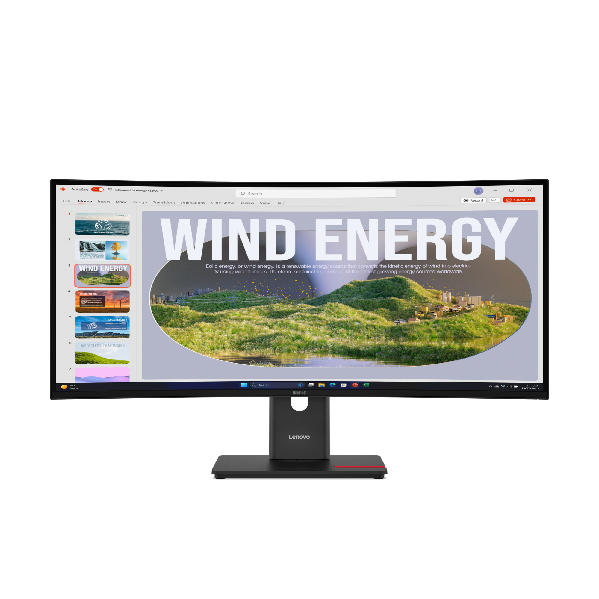 LENOVO T34WD-40, 34" CURVED VA WQHD, DP+HDMI+USB-C, USB HUB, PD 75W, TILT/SWIV/H-ADJ, 3YR — LENOVO
