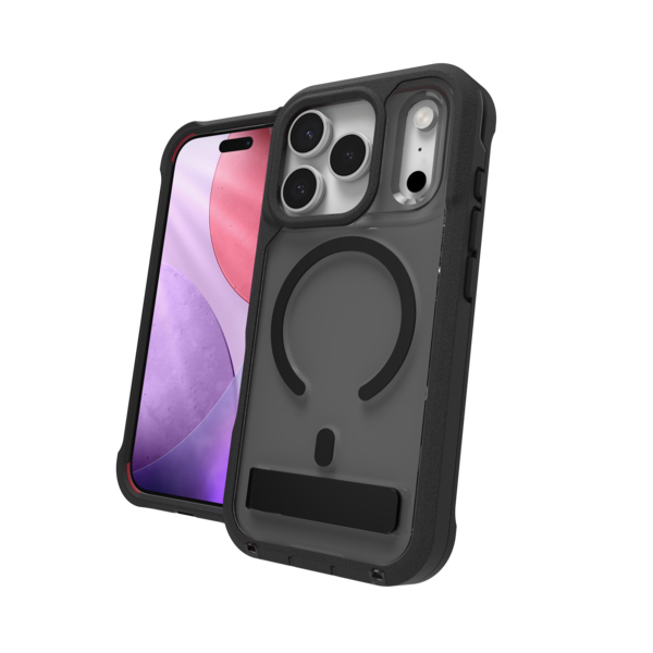 ZAGG Rainier Snap Kickstand + Camera Control Button Case, Apple 17 Pro, Smoke Black (CC) — ZAGG