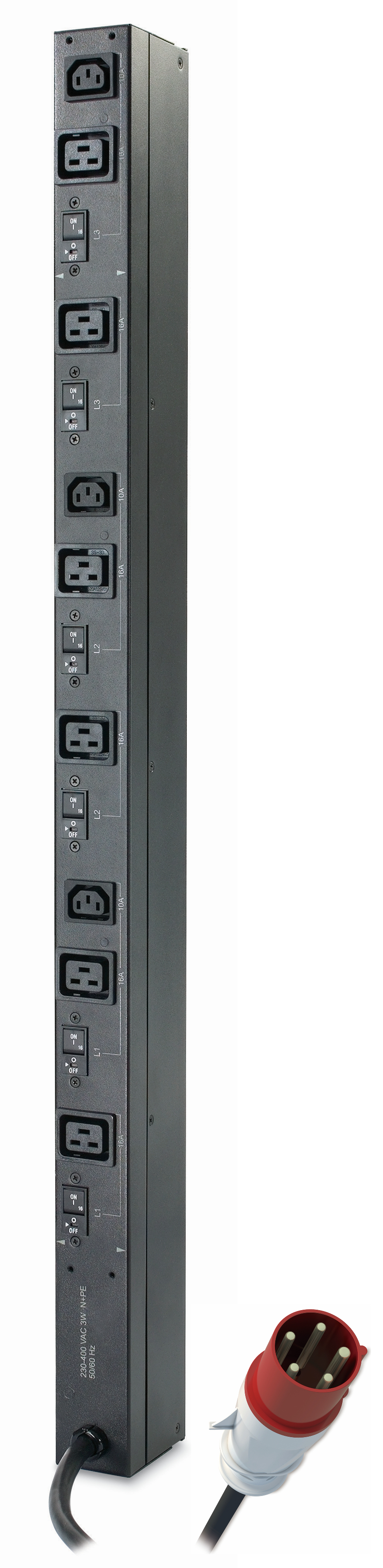 APC BASIC VERTICAL PDU, 400V 16A, 22KW, C19(6), C13(3), IEC-309, 2YR — APC
