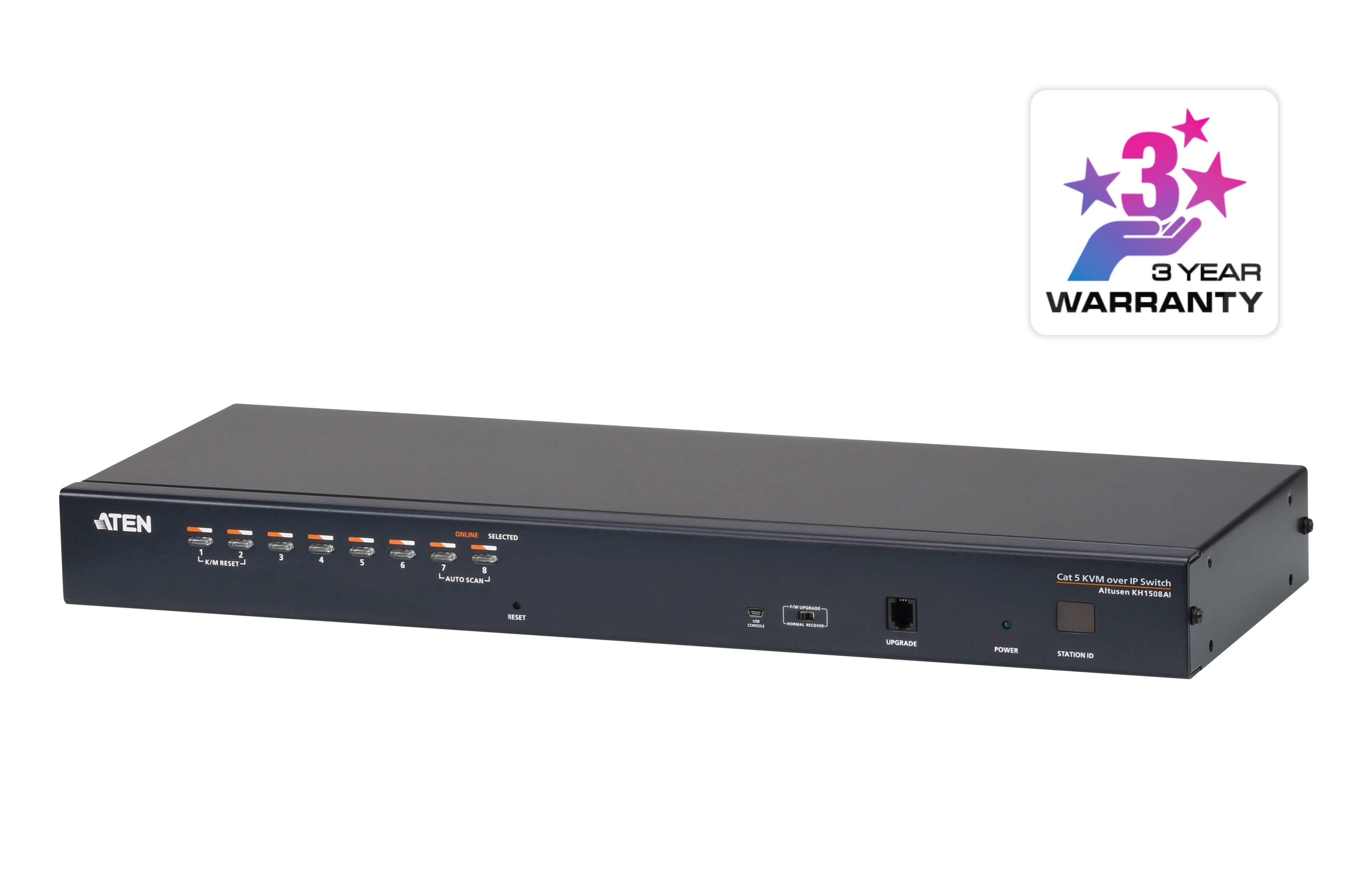 ATEN 1-CONSOLE HIGH DENSITY CAT 5 KVM OVER IP 8 PORT WITH DAISY-CHAIN PORT — ATEN