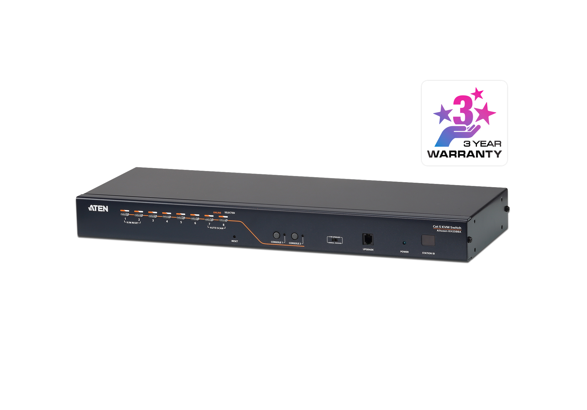 ATEN 2-CONSOLE HIGH DENSITY CAT 5 KVM 8 PORT WITH DAISY-CHAIN PORT — ATEN