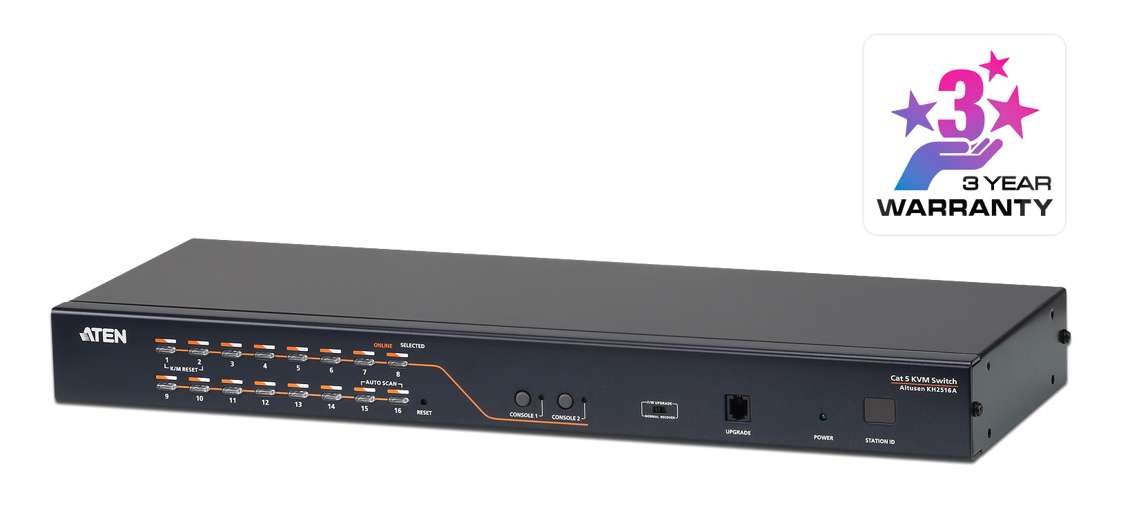 ATEN 2-CONSOLE HIGH DENSITY CAT 5 KVM 16 PORT WITH DAISY-CHAIN PORT — ATEN