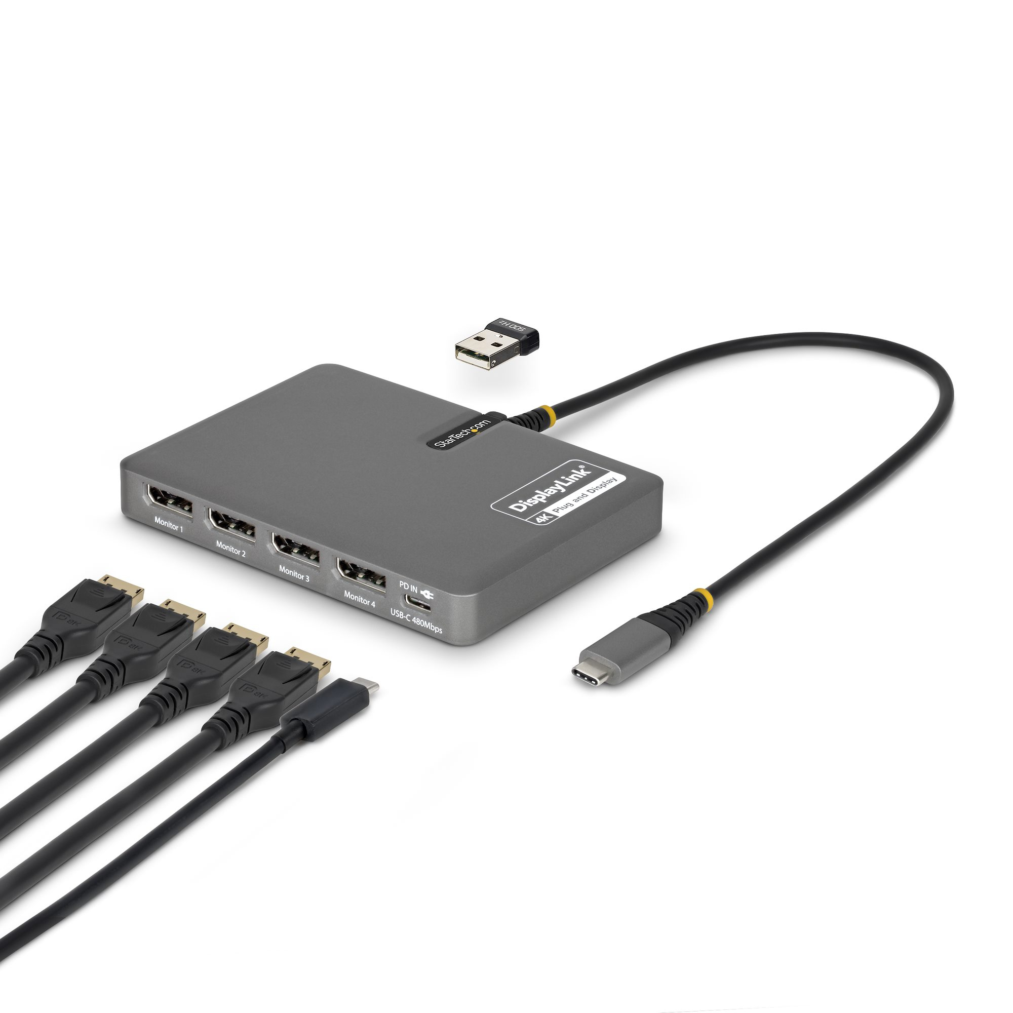 STARTECH.COM USB-C QUAD-MONITOR WORKSTATION ADAPTER 4K 60HZ DISPLAYPORT, 3 YR — STARTECH