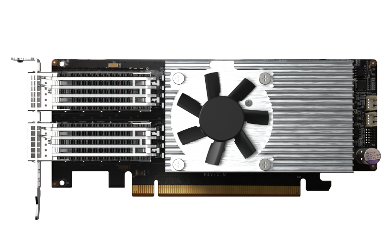 QNAP Dual-port QSFP28 100GbE network expansion card; low-profile form factor; PCIe Gen4 x1 — QNAP