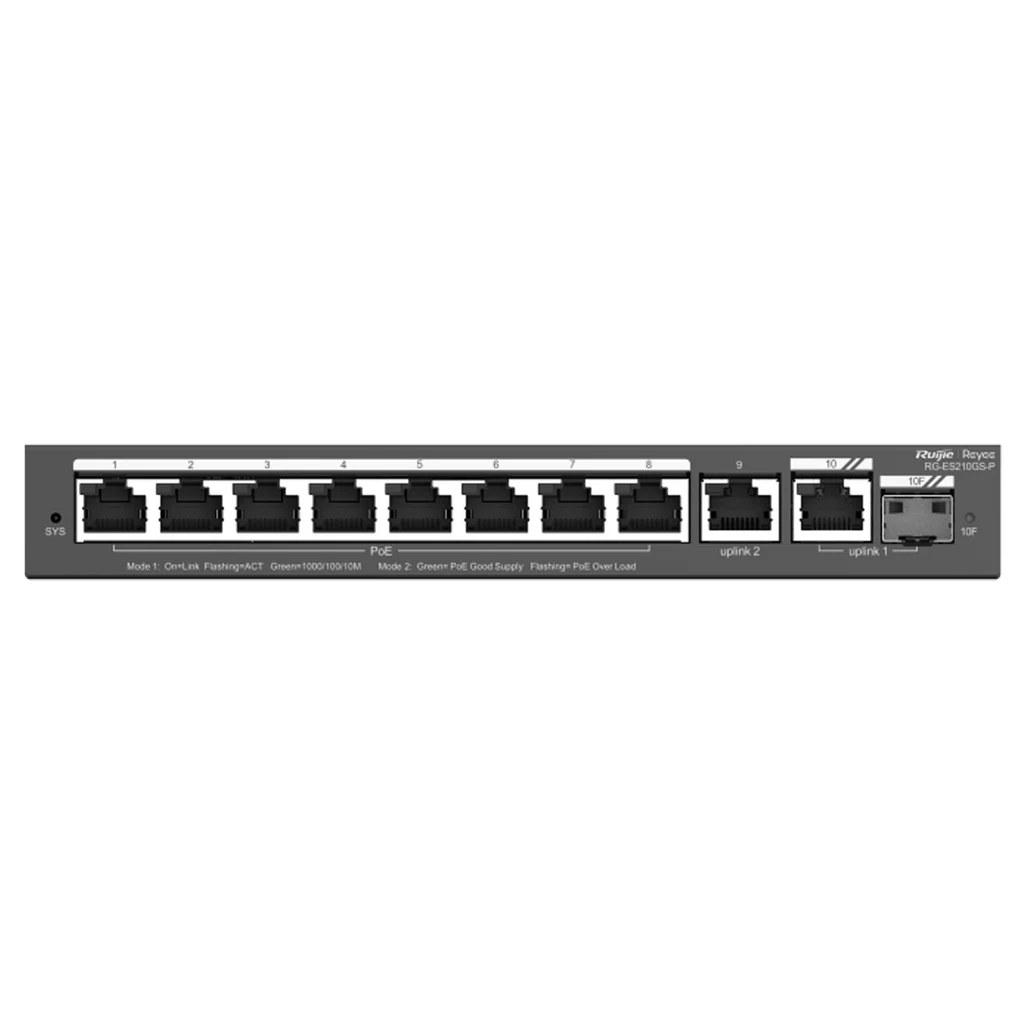 Ruijie Reyee 10P GE Smart Cloud Managed Switch - 8 PoE+ (120W) - 9x GE + 1x GE/SFP Combo — REYEE