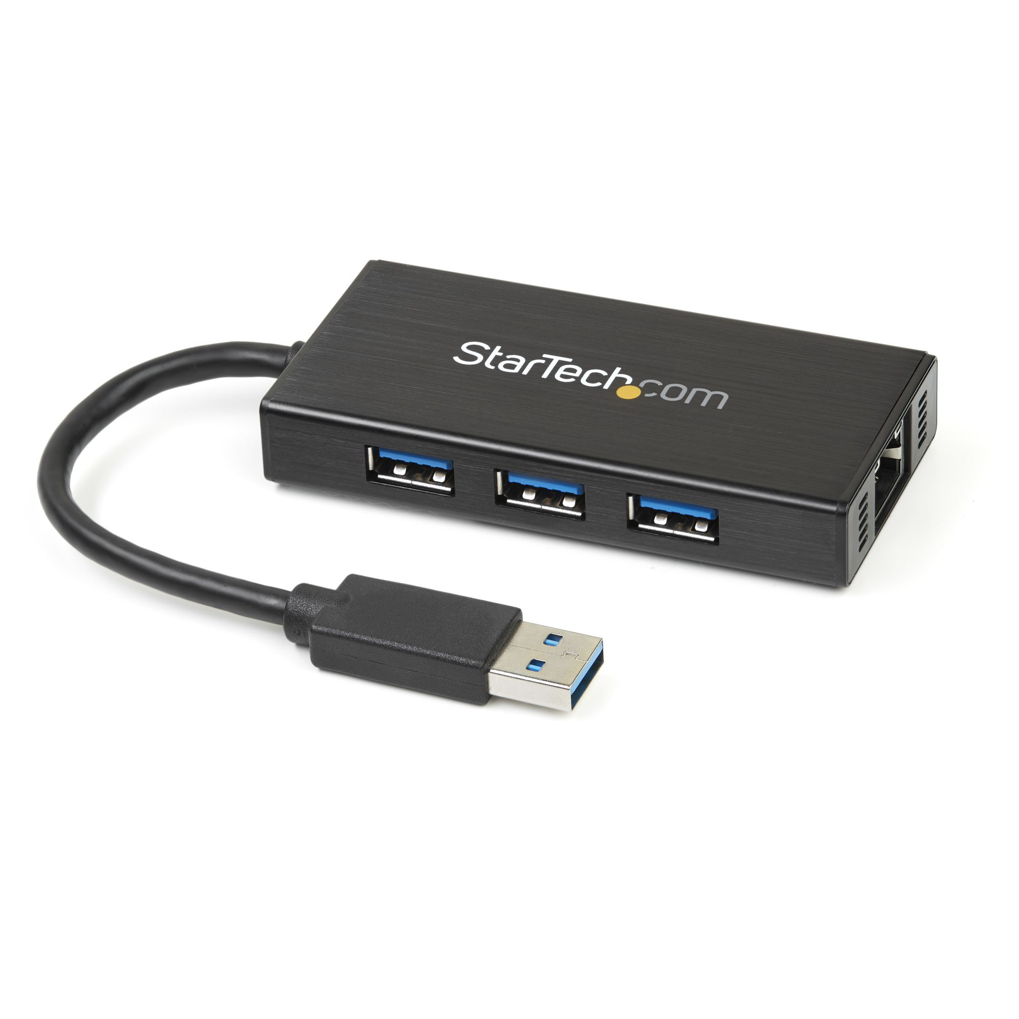 STARTECH.COM 3 PORT USB 3.0 HUB WITH GIGABIT ETHERNET ADAPTER NIC, PORTABLE 2 YR — STARTECH