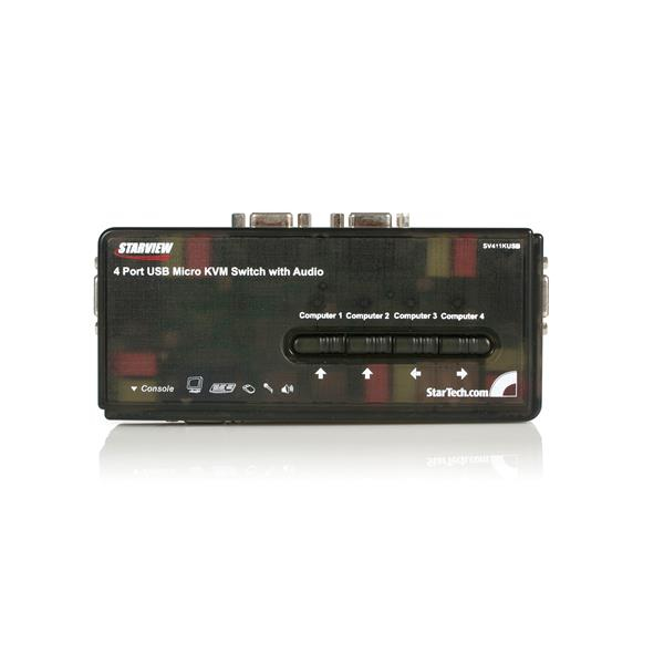 STARTECH.COM 4 PORT BLACK USB KVM SWITCH KIT WITH CABLES AND AUDIO, 2 YR — STARTECH