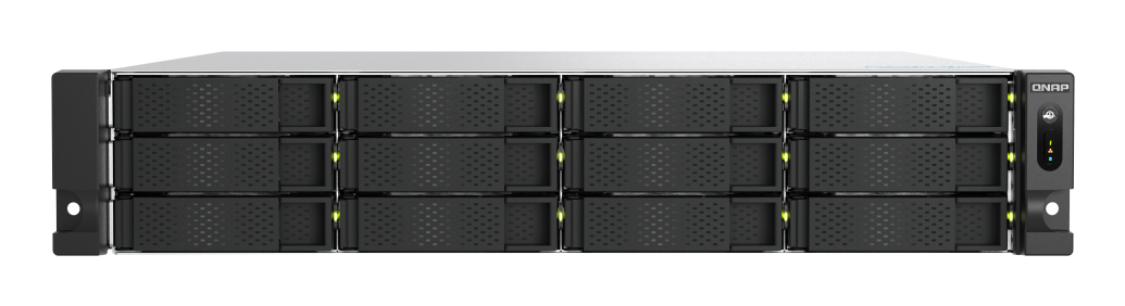 QNAP 12 BAY 2U RACKMOUNT NAS,AMD RYZEN,5.1GHZ 8 CORE,16GB RAM,M.2,10G,2.5G,PCIE,RP,5YR — QNAP