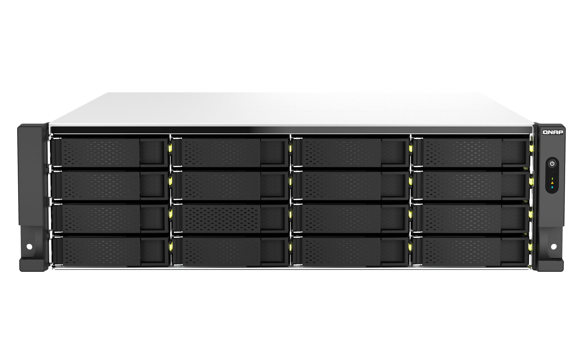 QNAP 16+6-BAY 3U RACKMOUNT NAS,INTEL XEON,2.6GHZ 8 CORE,32GB RAM,10G,2.5G,USB,PCIE,RP,5YR — QNAP