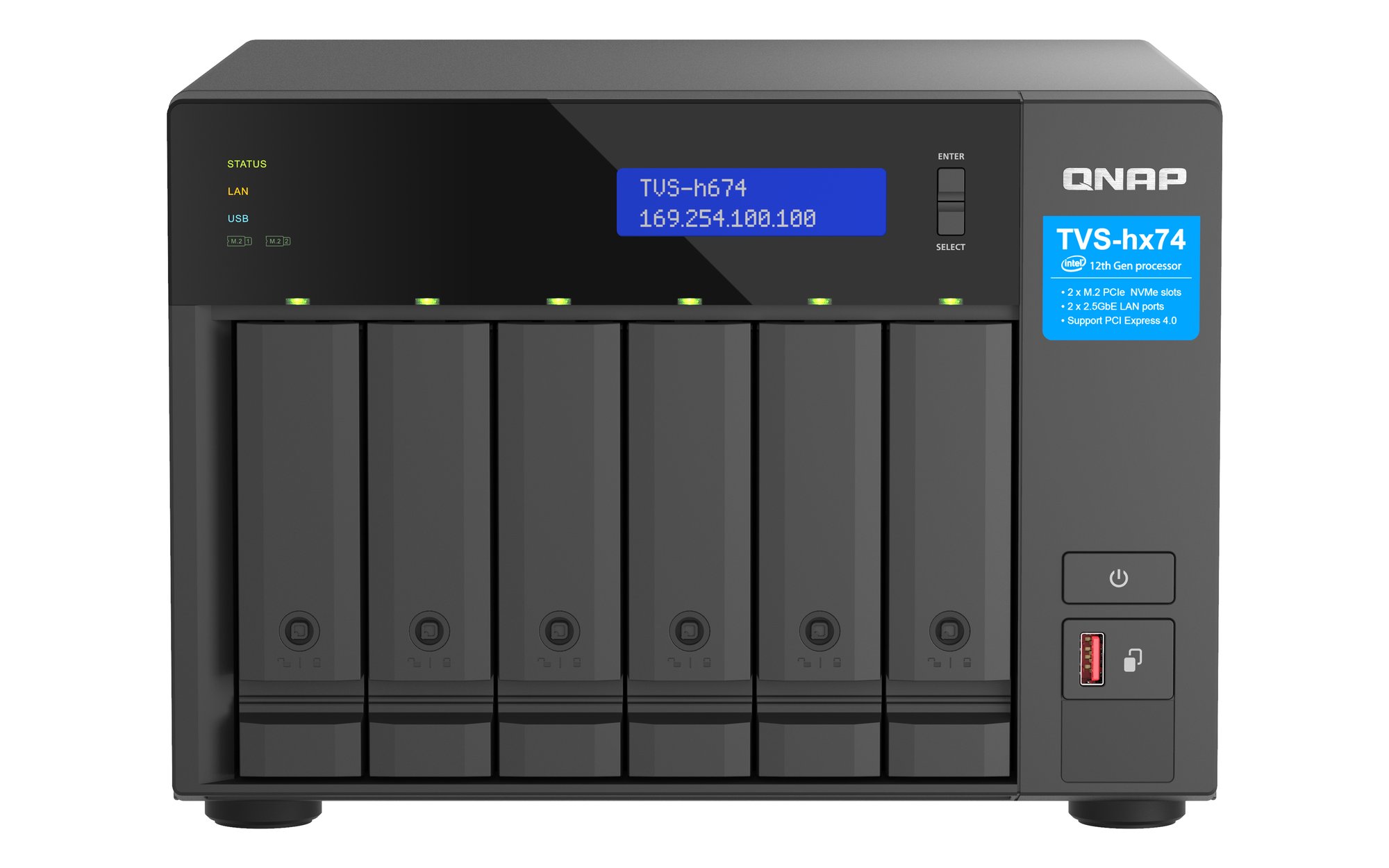 QNAP 6-BAY NAS (NO DISK) INTEL 4-CORE 2.5GHz, 16GB, 2.5GbE(2), M.2(2), PCIe, TWR, 3YR WTY — QNAP