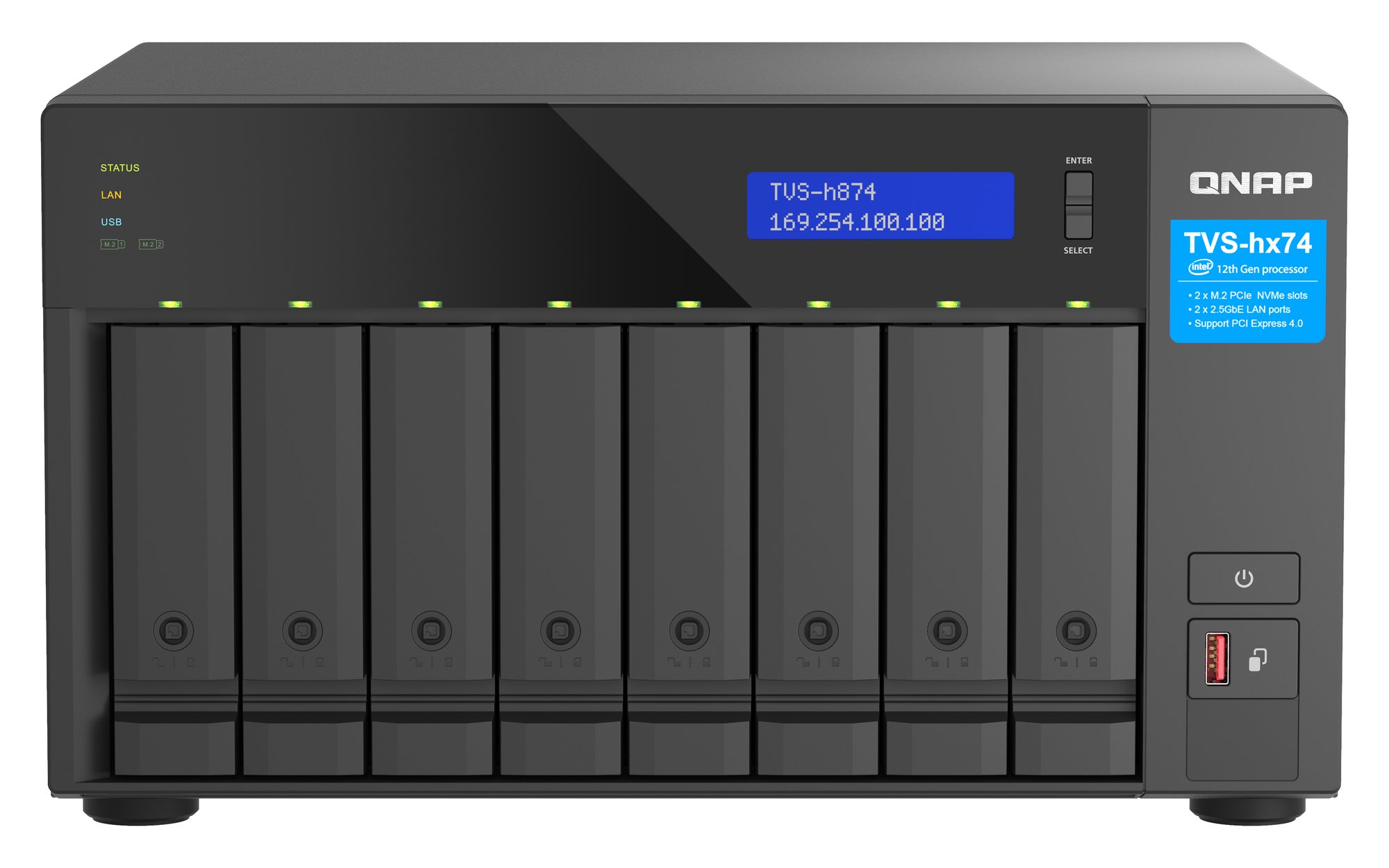 QNAP 8-BAY NAS (NO DISK) INTEL 12-CORE, 32GB, 2.5GbE(2), TBOLT (2) 3YR WTY — QNAP