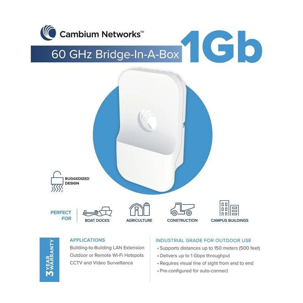 Cambium cnWave 60 GHz Bridge in a Box 1Gbps Full Duplex Wireless Backhaul — Cambium Networks