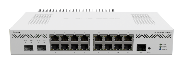 MikroTik CCR2004-16G-2S+PC Router with 16x Gigabit Ethernet ports, 2x10G SFP+ and Passive Cooling — MikroTik