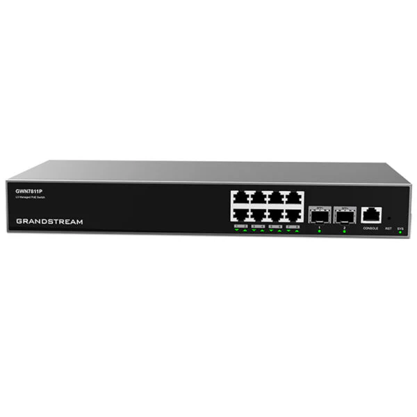 Grandstream GWN7811P Enterprise Layer 3 Managed PoE Network Switch with 8 x GigE and 2 x SFP+ — Grandstream Networks