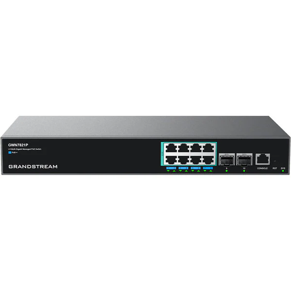 Grandstream GWN7821P Enterprise Layer 3 Managed Multi-Gigabit PoE Network Switch, 8 x 2.5 GigE PoE++, 2 x 10G SFP+ — Grandstream Networks